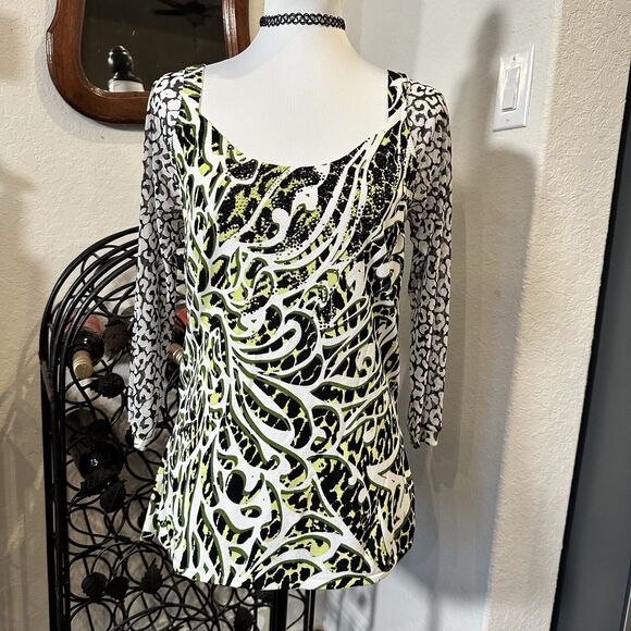 Alberto Makali top women Large animal print sheer embellished Funky Y2K style - Picture 1 of 6